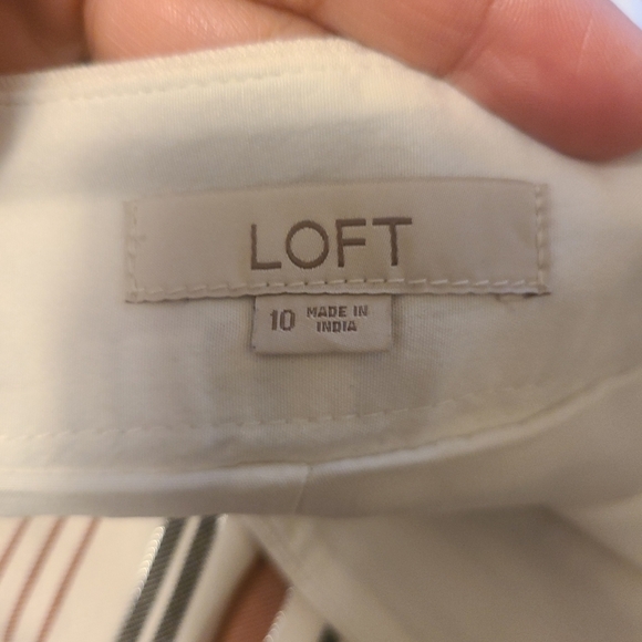 Loft Women's Size 10 A-Line Skirt White Rayon Neutral Color With Silver Stripes. - Picture 3 of 5